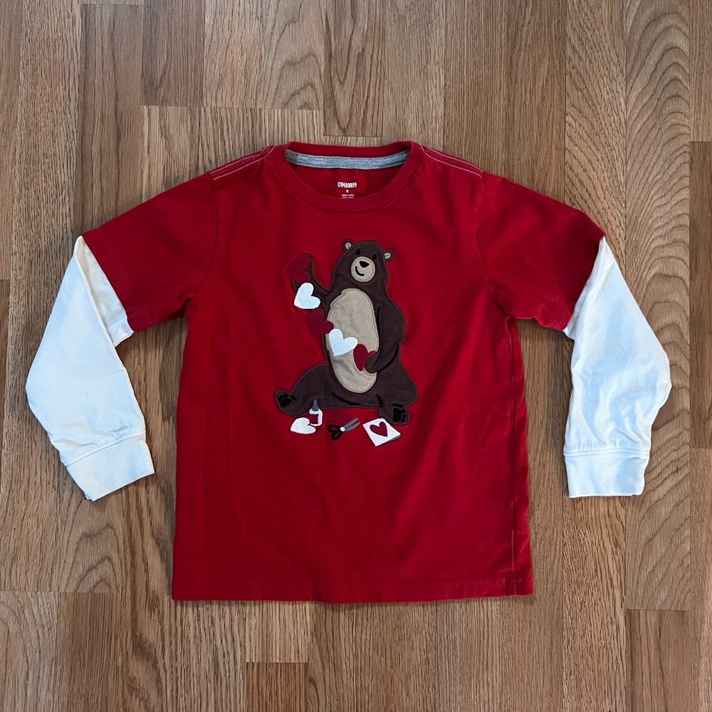 *EUC* Gymboree Layered Long Sleeve Embroidered Top ❤️ Bear with Hearts